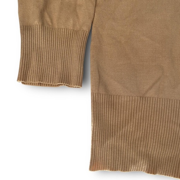 Faux Fur Collar Cardigan‎ Tan Knit Sweater Rhinestone Clasp Buckle Closure Bow L - Picture 3 of 8